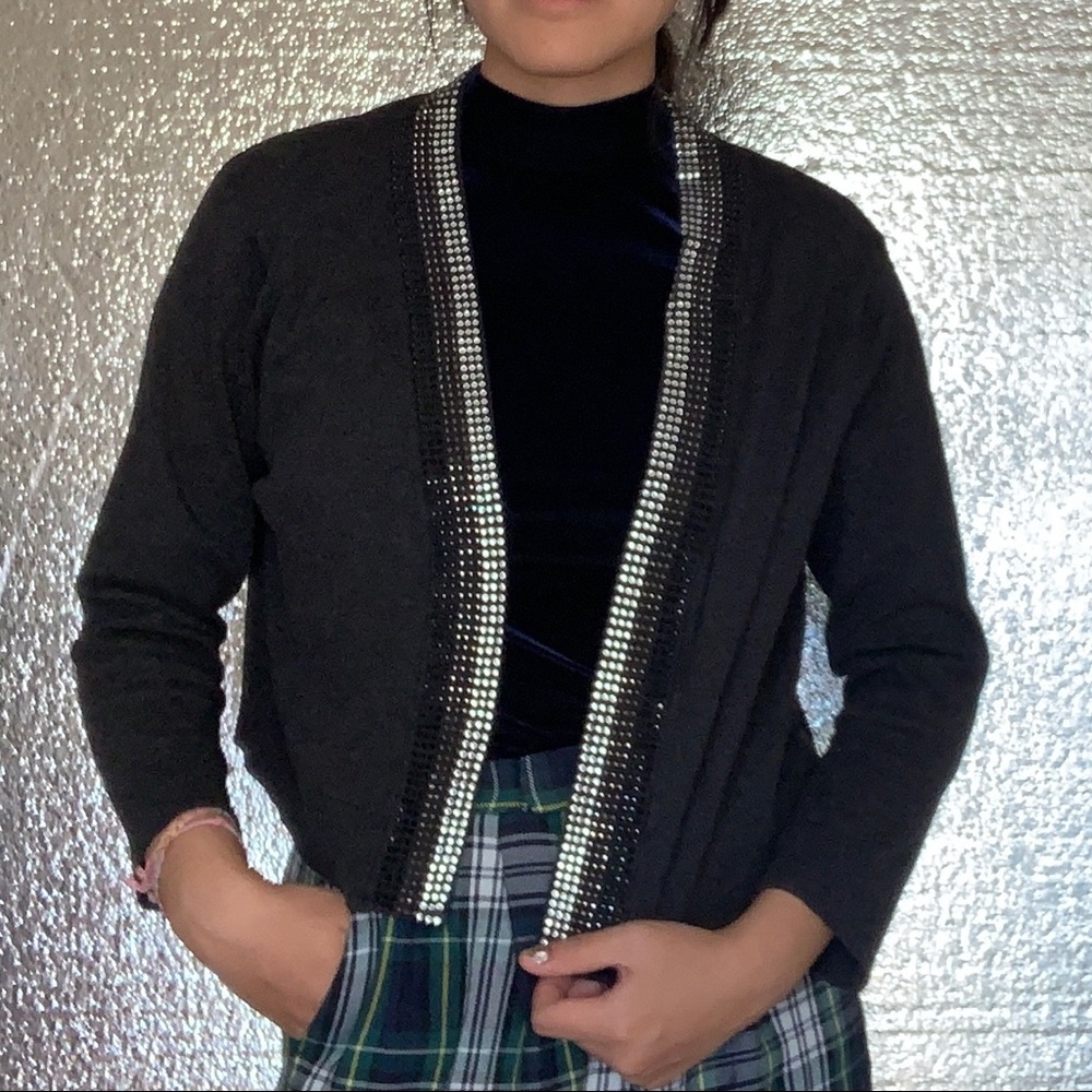 CK monochrome rhinestone crop cardigan
